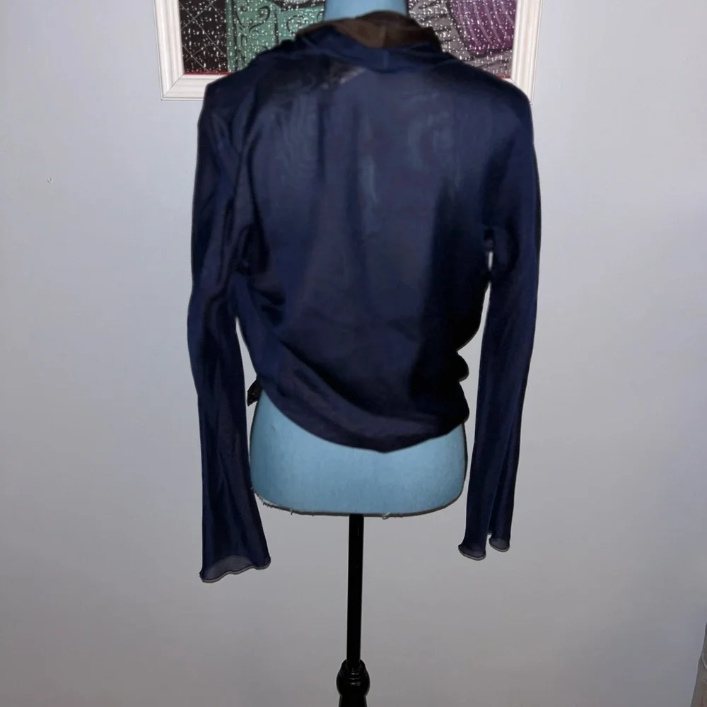 Genny Moda Elegant Blouse Made in Italy Size 8 Silk/Polyester NAVY and Chocolate